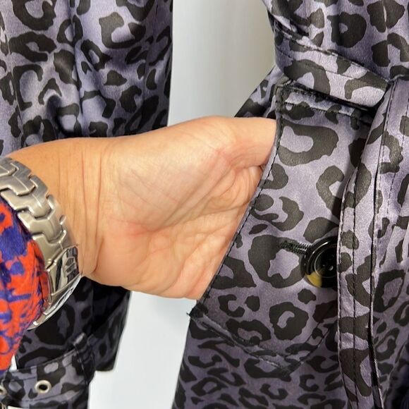 LUII Women’s Animal Print/Cheetah Trench Coat Gray/Black Size Small - Picture 6 of 13